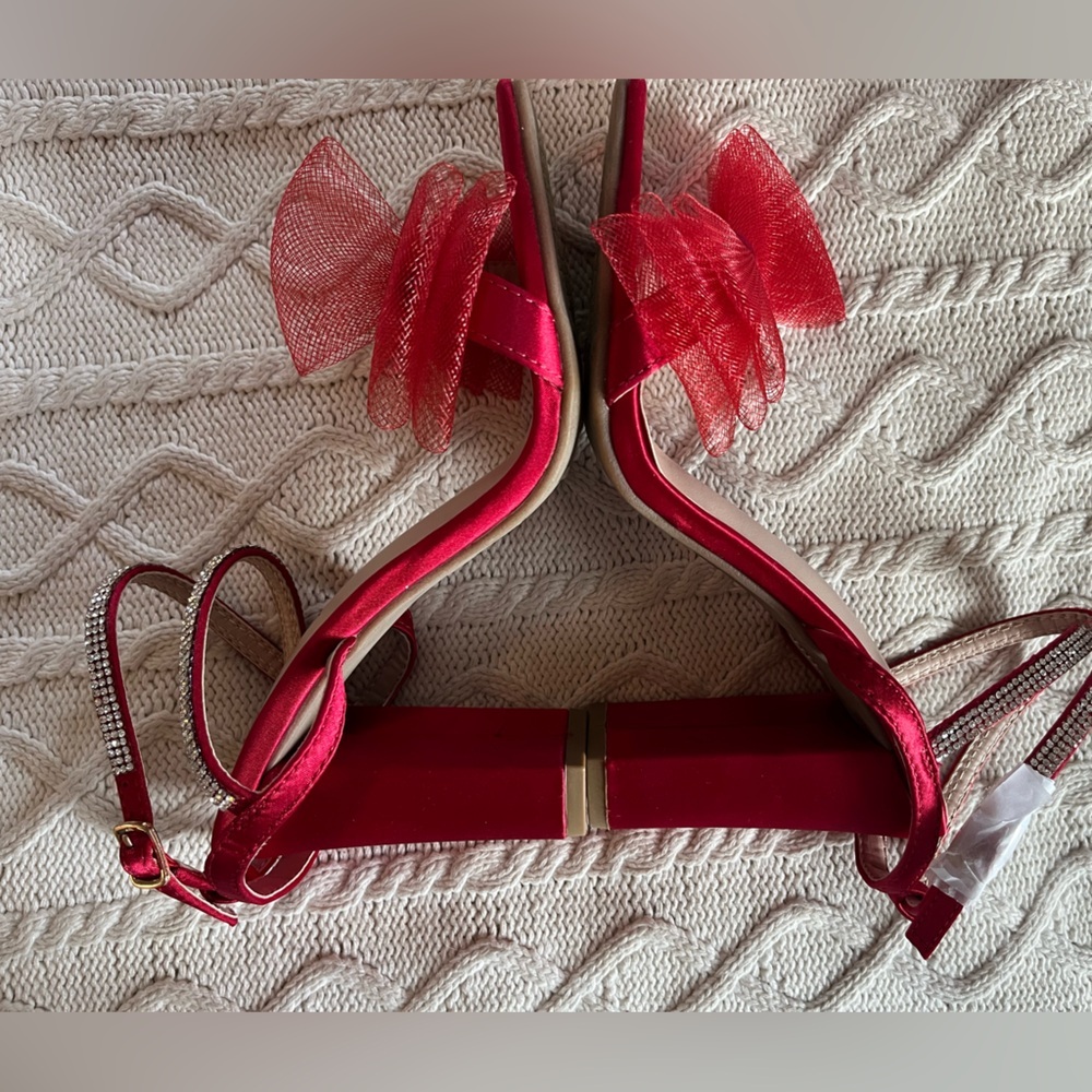 NEW! Top Moda Red Agatha Bow Style Rhinestone Ankle Strap Women’s 6.5 - Picture 5 of 16